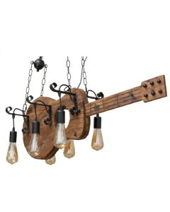 Lampadario sospensione coutry rustico in legno forma di chitarra 6 attacchi e27