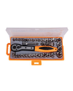 Kit chiavi a bussola cricchetto reversibile manico ergonomico in gomma 38 pezzi