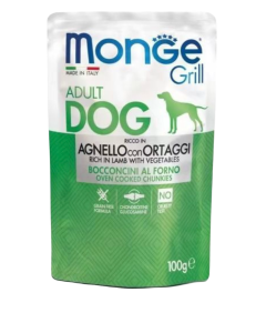 Monge grill cibo per cani adulti -bocconcini al forno gusto agnello con ortaggi busta da 100g