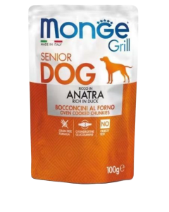Monge grill cibo per cani anziani -bocconcini al forno gusto anatra- busta da 100g