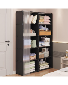 Armadio Guardaroba Salvaspazio con Tenda Scorrevole 155x80x28 cm – Organizzatore Multiuso per Camera, Cameretta e Lavanderia-Nero