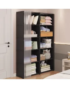 Armadio Guardaroba Salvaspazio con Tenda Scorrevole 155x80x28 cm – Organizzatore Multiuso per Camera, Cameretta e Lavanderia