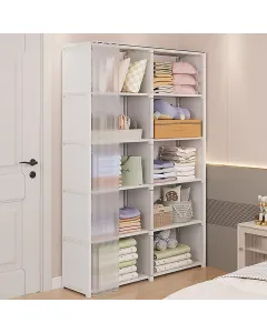 Armadio Guardaroba Salvaspazio con Tenda Scorrevole 155x80x28 cm – Organizzatore Multiuso per Camera, Cameretta e Lavanderia-Bianco