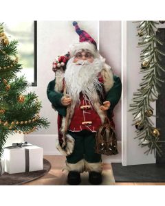 Statuina Babbo Natale Classico 40 cm Verde Rosso Addobbo Natalizio Realistico