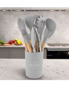 Set di 12 Utensili da Cucina in Silicone – Resistenti al Calore, Antiaderenti e Lavabili in Lavastoviglie (grigio) 