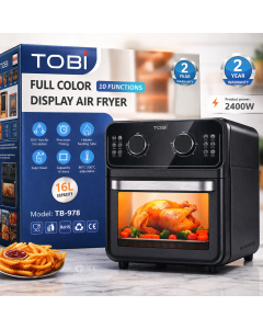 Forno ad Aria 16L TOBI 2400W– Friggitrice ad Aria Multifunzione con Controllo Temperatura, 10 Programmi, Accessori Inclusi