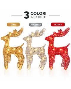 Renna Natalizia Decorativa 30 cm con Luci LED – Decorazione di Natale Luminosa Assortita in 3 Colori per Casa, Tavolo, Camino e Vetrine