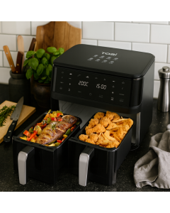 Friggitrice Tobi ad Aria Dual Zone 15L – Doppio Cestello Indipendenti | 2400W, Touch LED, 8 Programmi Black Limited Edition
