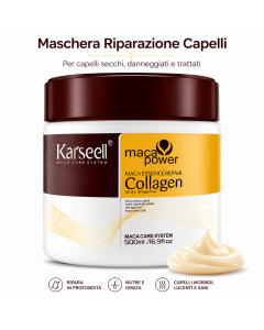 Karseell Maca Care System Maschera Capelli 500ml – Collagene, Olio di Argan, Cocco, Avocado e Cheratina – Trattamento Ristrutturante Idratante Anticrespo Professionale