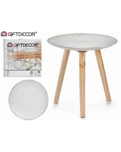 Tavolino tondo basso 40 x 40 cm con top in vetro effetto Legno e telaio marrone 