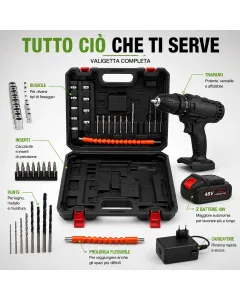 Trapano Avvitatore a Batteria 48V con Percussione – Kit Completo con 2 Batterie e Valigetta