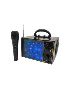 Cassa Retro in Legno Altoparlante Wireless Bluetooth Microfono Luci Led Schermo