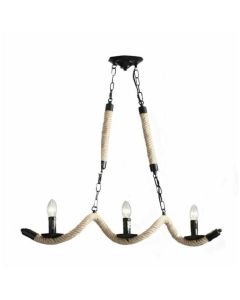 Lampadario Vintage a Sospensione A40-3 con 3 Portalampade E14 – Design Rustico in Corda di Canapa e Metallo