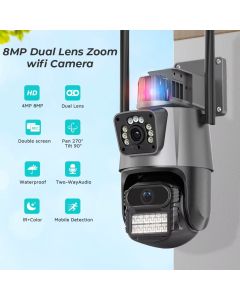Telecamera di Sicurezza Wireless Esterna 8MP PTZ con Visione Notturna a Colori e Audio Bidirezionale