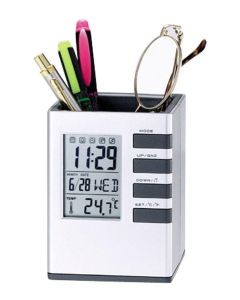 Portapenne Orologio da Tavolo Cube Desk Stand Datario Allarme Countdown Timer