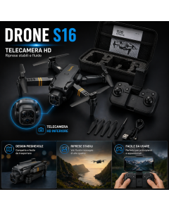 Drone S16 Pieghevole con Telecamera HD – Controllo Smartphone WiFi | Mini Drone 4K 1080p con Modalità Headless