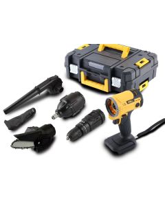 Kit 5 in 1 trapano avvitatore mini motosega soffiatore 