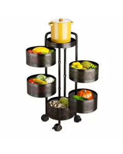 Carrello porta frutta e verdura a 5 ripiani girevoli 360° Organizer salvaspazio con cestelli removibili e 4 ruote, scaffale multiuso per cucina, dispensa e casa