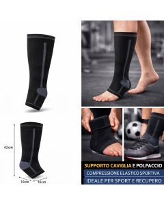 Supporto Elastico Combinato Caviglia e Polpaccio – Compressione Graduata per Stabilità e Recupero Muscolare