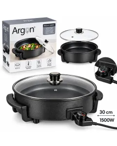 Argon Padella Elettrica Multifunzione Ø30 cm 1500W con Coperchio in Vetro e Termostato Regolabile – Paellera Elettrica per Paella, Carne, Pesce, Verdure e Pizza