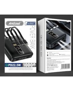 Batteria Esterna per Smartphone e Tablet, Cavi USB-C / Micro-USB / Lightning Integrati - Nero