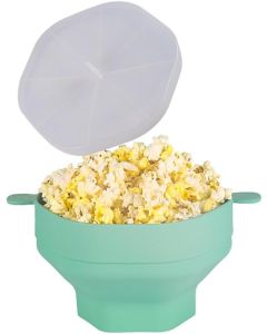 Ciotola pieghevole per popcorn in silicone con coperchio e manici per microonde