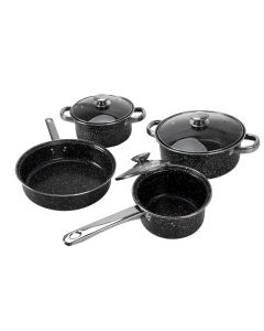Set batteria di pentole antiaderenti marmorizzate 7 pezzi in acciaio al carbonio