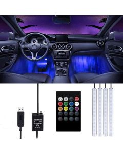 Striscia LED AutoLuci LED Interne per Auto con 48 LED RGB 4 Barre Striscia LED Auto 8 Colori Illuminazione Auto Strisce 4 Modalità Musica Telecomando  Alimentato da USB 