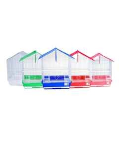 Gabbia per uccelli a tetto spiovente con Alimentatore Bevitore e altalena    adatta ad uccelli piccoli disponibile in varie colorazioni 