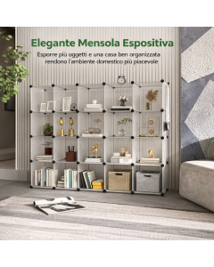 Libreria Modulare Trasparente 20 Cubi – Scaffale Componibile con Connettori Rinforzati – Mobile Multiuso per Studio, Soggiorno, Ufficio