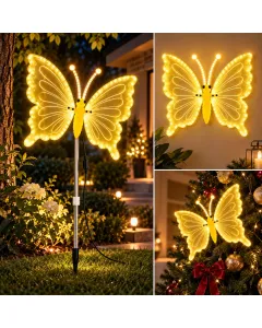 Farfalla Luminosa LED Decorativa 60 cm con Asta e Picchetto – Decorazione per Interni, Esterni e Albero di Natale – Bianco Caldo