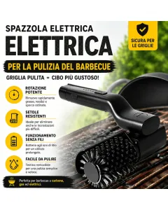 Spazzola Elettrica per Barbecue Ricaricabile USB-C – Testa Orientabile 180°, 3 Velocità, Doppia Testina in Acciaio e Lucidante, Batteria 2600mAh, Impermeabile IPX4, Pulizia Griglie BBQ