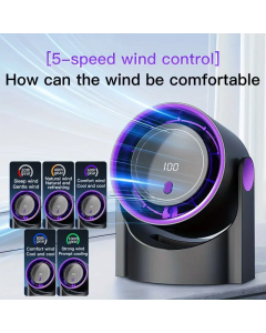 Ventilatore da Tavolo Portatile - Compatto, Potente e Ricaricabile 5 velocità con display digitale