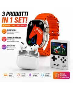 Kit 3 in 1 Smartwatch M5 Ultra + Auricolari Wireless TWS + Mini Console di Gioco Portatile