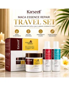 Karseell Maca Essence Repair Travel Set – Kit Capelli da Viaggio con Shampoo, Balsamo e Maschera al Collagene – Trattamento Nutriente per Capelli Secchi e Danneggiati