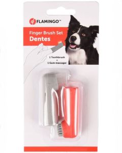 Flamingo Set 2 Spazzolini per Dito per la pulizia dei denti del tuo animale domestico