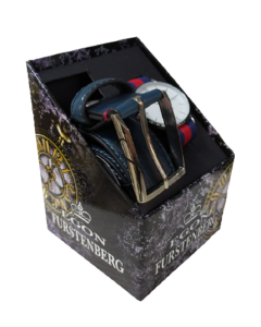 Set uomo box regalo 874-35 furstenberg Cintura Uomo Blu Cinta 125 cm Fodera in Pelle con Orologio Stoffa Blu e Rossa