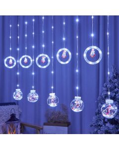Luci per tende natalizie 3 m Ghirlanda Tenda per tende da finestra USB per interni Bianco freddo 10 anelli con figura di Natale Luci 3D Decorazione Camera da letto Festa in casa