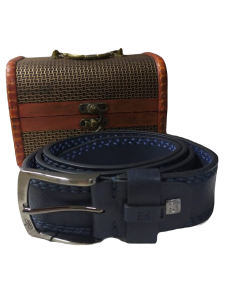 Egon Furstenberg Cintura Blu 37/40 uomo in similpelle laserata Con scrigno di Legno