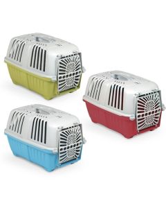 Trasportino pratico trasporto cani cane gatti auto viaggio con porta in plastica 48x31,5x33h cm
