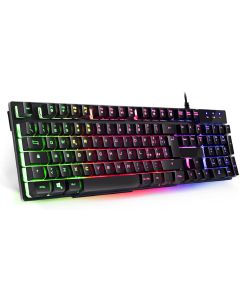 Tastiera Gaming QWERTY Italiana 105 Tasti Semi meccanica Retroilluminazione LED RGB 12 Scorciatoie multimediali USB con Filo