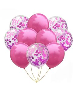 Set di 12 palloncini rosa e palloncini trasparenti con coriandoli