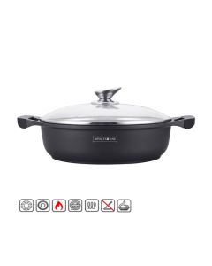 Royalty Line RL-BR34ML Pentola Bassa con Rivestimento Antiaderente Coperchio in Vetro Induzione 6.5 Litri 34 cm