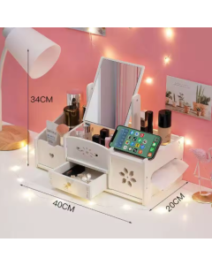 Elegante Organizer Cosmetici in Legno Bianco con Cassetto e Specchio – Scatola Porta Trucco da Tavolo per Skincare e Gioielli