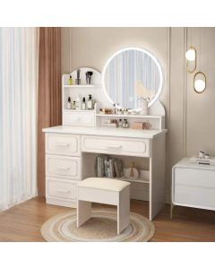 Mobile con Specchiera Illuminata, Cassetti e Sgabello Imbottito – Set Completo per Trucco con Luce LED Regolabile