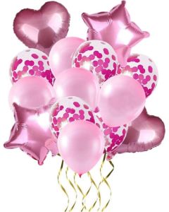 Set di 8 palloncini rosa a forma di cuore e di stella palloncini trasparenti con coriandoli