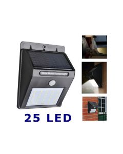 Lampada solare 25 led faretto da esterno con sensore movimento e crepuscolare 