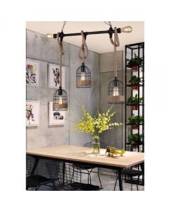 Lampadario A Sospensione Stile Industriale In Metallo Corda Canapa Retrò B60-5