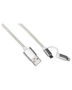 Cavo dati carica USB 2 in 1, lightning + Micro USB, in tela intrecciata, fino a 2 ampere, lungo 1m