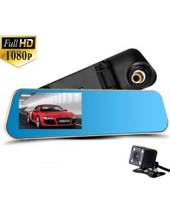 Kit con specchietto per auto e dash cam schermo da 4.3 pollici risoluzione 1080p doppia lente con registratore e telecamera posteriore